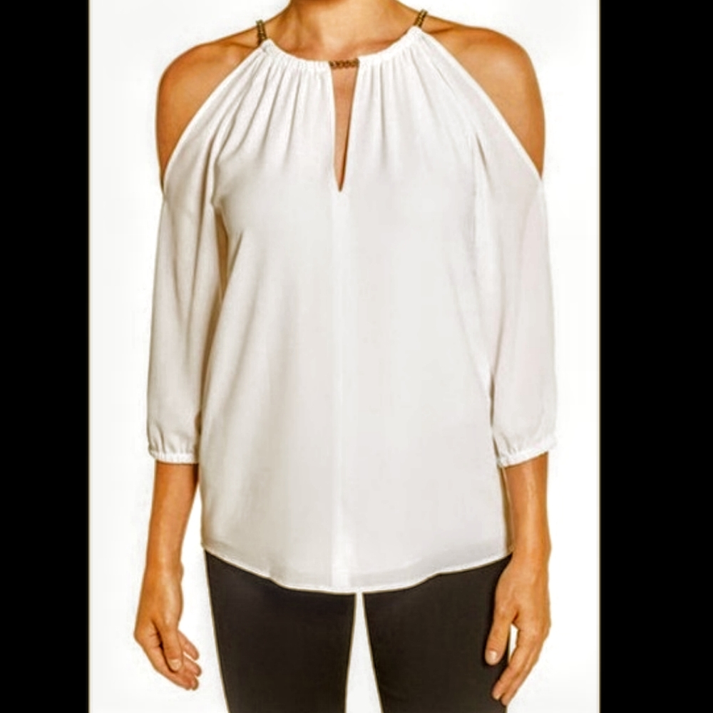Michael Kors Cold Shoulder Top w/Gold Chain